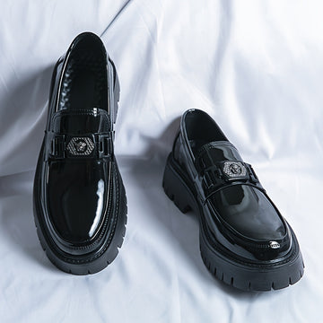 Xajzpa Men'S Black Soft Patent Platform Chunky Heel Loafers Fashion Tassel Business Casual Formal Work Shoes Non-Slip Lug Sole Slip-On Penny Loafers